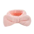 Fascia per capelli rosa in pile corallo con fiocco per lavaggio viso e trucco - 56 Dentifricio Fascia Larga