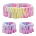 Set di fascia e polsini in peluche tie-dye arcobaleno per lavare il viso e trucco - Set Da 3 Pezzi Blu E Rosa Da 60