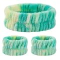 Fascia per capelli in flanella tie-dye verde e set di polsini assorbenti per la cura della pelle - Set Da 3 Pezzi Di Colore Verde Numero 61