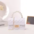 Adorable mini white jelly bag with elegant pearl handle and quilted pattern for girls. - White