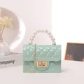 Light green silicone jelly mini bag with elegant pearl handle and gold chain - Green