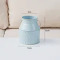 Vintage hellblauer Milchkrug aus Eisen für Trocken- und Kunstblumen Wohndeko - Milchkanne Stil mit Griff / Klein (9x15x12cm) / Vintage-Blau