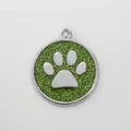 Medaglietta identificativa per animali da 30 mm glitter verde con zampa in lega di zinco - Solo Ciondolo (HC537) / verde chiaro