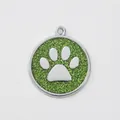 30mm circular green glitter paw print pet ID tag charm made of durable zinc alloy - Pendant Only (HC537) / Light Green