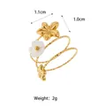 Gold plated stainless steel three-band flower ring with white petal detail - Triple Layer Floral Style (008RJ19638)