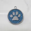30mm blue glitter paw print pet ID tag pendant crafted from durable zinc alloy metal - Pendant Only (HC537) / Light Blue