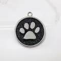 30mm round dog paw print pendant with black rainbow glitter finish in zinc alloy - Pendant Only (HC537) / Black