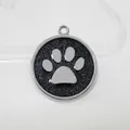 30mm round dog paw print pendant with black rainbow glitter finish in zinc alloy - Pendant Only (HC537) / Black