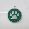 30mm silver zinc alloy dog paw print pendant with green glitter for pet ID tags - Pendant Only (HC537) / Dark Green