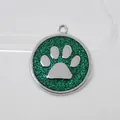 30mm silver zinc alloy dog paw print pendant with green glitter for pet ID tags - Pendant Only (HC537) / Dark Green