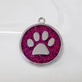 High-quality 30mm zinc alloy pet ID tag with vibrant magenta glitter dog paw design - Pendant Only (HC537) / Rose Red