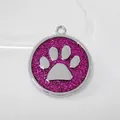 High-quality 30mm zinc alloy pet ID tag with vibrant magenta glitter dog paw design - Pendant Only (HC537) / Rose Red