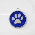 Customizable 30mm blue glitter dog paw print pendant ID tag made of durable zinc alloy - Pendant Only (HC537) / Dark Blue