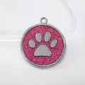 Round 30mm pink glitter dog paw print pendant pet ID tag accessory in zinc alloy - Pendant Only (HC537) / Pink