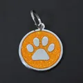 Customizable orange glitter dog paw print pet ID tag pendant made of durable zinc alloy - With Round Ring (HC537) / Orange