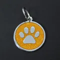 Customizable orange glitter dog paw print pet ID tag pendant made of durable zinc alloy - With Round Ring (HC537) / Orange