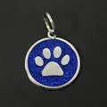 Blue glitter paw print pet ID tag made of durable zinc alloy for dogs and cats accessory - With Round Ring (HC537) / Dark Blue