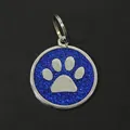 Blue glitter paw print pet ID tag made of durable zinc alloy for dogs and cats accessory - With Round Ring (HC537) / Dark Blue