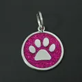 High-quality 30mm pink glitter dog paw print pet ID tag made of durable zinc alloy material - With Round Ring (HC537) / Rose Red