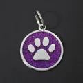 30mm purple glitter paw print pet ID tag made of zinc alloy - With Round Ring (HC537) / Deep purple