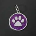 30mm purple glitter paw print pet ID tag made of zinc alloy - With Round Ring (HC537) / Deep purple