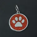 Sparkling 30mm red glitter dog paw print pet ID tag made of durable silver zinc alloy - With Round Ring (HC537) / Red