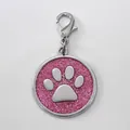 30mm pink glitter dog paw print pendant, durable zinc alloy pet identity tag charm - With Lobster Clasp (HC537) / Pink