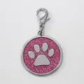 30mm pink glitter dog paw print pendant, durable zinc alloy pet identity tag charm - With Lobster Clasp (HC537) / Pink