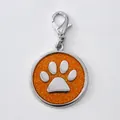 Custom 30mm orange glitter paw print dog ID tag with durable zinc alloy lobster clasp - With Lobster Clasp (HC537) / Orange