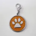 Custom 30mm orange glitter paw print dog ID tag with durable zinc alloy lobster clasp - With Lobster Clasp (HC537) / Orange