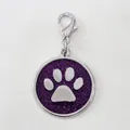 30mm purple glitter paw print pet ID tag charm with durable silver lobster clasp - With Lobster Clasp (HC537) / Deep purple