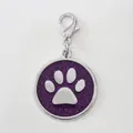 30mm purple glitter paw print pet ID tag charm with durable silver lobster clasp - With Lobster Clasp (HC537) / Deep purple