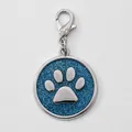 Blue glitter paw print charm for pet ID tags, made of durable zinc alloy. - With Lobster Clasp (HC537) / Light Blue
