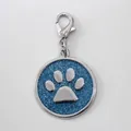 Blue glitter paw print charm for pet ID tags, made of durable zinc alloy. - With Lobster Clasp (HC537) / Light Blue