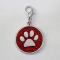 30mm red glitter dog paw print pet ID tag for collars with durable lobster clasp attachment - With Lobster Clasp (HC537) / Red