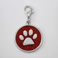 30mm red glitter dog paw print pet ID tag for collars with durable lobster clasp attachment - With Lobster Clasp (HC537) / Red