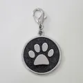 Premium 30mm glitter dog paw print pendant for pet ID tags made of durable zinc alloy - With Lobster Clasp (HC537) / Black
