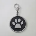 Premium 30mm glitter dog paw print pendant for pet ID tags made of durable zinc alloy - With Lobster Clasp (HC537) / Black