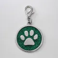30mm green glitter paw print pet ID tag charm in durable zinc alloy - With Lobster Clasp (HC537) / Dark Green
