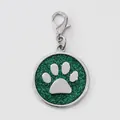 30mm green glitter paw print pet ID tag charm in durable zinc alloy - With Lobster Clasp (HC537) / Dark Green