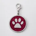 30mm magenta glitter dog paw print pet ID tag charm made of zinc alloy with clasp - With Lobster Clasp (HC537) / Rose Red