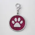 30mm magenta glitter dog paw print pet ID tag charm made of zinc alloy with clasp - With Lobster Clasp (HC537) / Rose Red