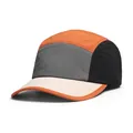 Detailansicht einer 5-Panel-Kappe im Retro-Farbblock-Design aus Outdoor-Gewebe - Verstellbar / Orange Muster 1