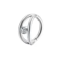 Gedetailleerde weergave van 316L stalen dubbele septumring met witte zirkoon - 1.2*6mm / Glad zilver met strass in het midden