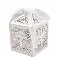Elegant white laser-cut hollow cross candy box with ribbon for wedding party favors - Hollow Cross (JGH025) / White
