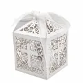 Elegante witte lasergesneden holle kruis snoepdoos met lint voor bruiloftsfeesten - Hollow Cross (JGH025) / Wit