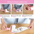 Instructional guide for replacing the adhesive lint roller paper core easily. - Lint Roller Set / 1 Handle + 3 Rolls