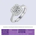 Anillo halo de plata de ley 925 con moissanita y banda ajustable - Talla US 5 / Estilo R12858 (1 Quilate)