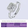 Elegante anillo de plata de ley 925 con moissanita, piedra de 1 quilate y halo cuadrado - Talla US 5 / Estilo R10798 (1 Quilate)