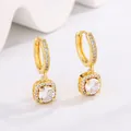 Elegant gold-plated square halo hoop earrings with brilliant 1ct round cubic zirconia stones - 18k Gold (a Pair)